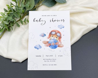 PRINTED Baby Shower Invitations for Baby Boy, Cute Airplane Baby Shower Invites, Personalized, Custom PRINTED Invitations 5&quot; x 7&quot;