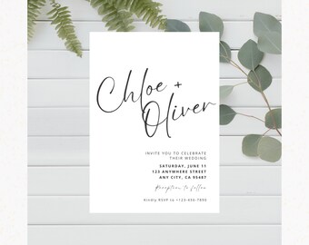 Personalisierte Black & White Hochzeitseinladungen, 5x7 gedruckte Karten