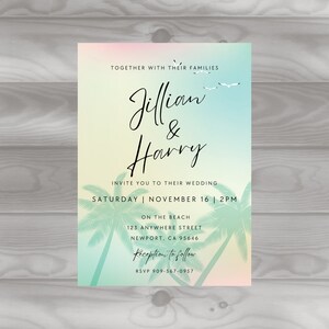 PRINTED Beach Wedding Invitations, Elegant Tropical Wedding Invites, Destination Wedding, Personalized Custom PRINTED Invitations 5" x 7"
