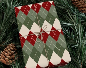 Gift Wrap Plaid Wrapping Paper Green Red, Gift Wrap Roll Wrapping Paper, Holiday Gift Wrap, Christmas Day Gift Wrapping Paper Vintage Style