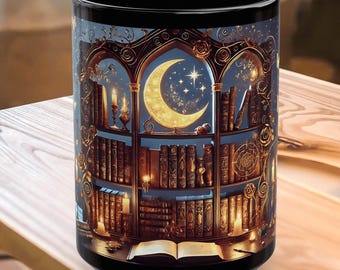 Crescent Moon Gothic Book Lover Coffee Mug, Dark Academia Witchy Floral Gift, Reading Mug, Book Lover Gift, Bookish Fall, Ceramic Cup 15oz