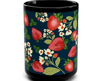Vintage Style Strawberries Mug, Strawberry lover gift idea, Ceramic Cup, Hot Coffee Cup, Trendy Mug, Cute Fruit Mug, Gift for Mom Nana Gigi