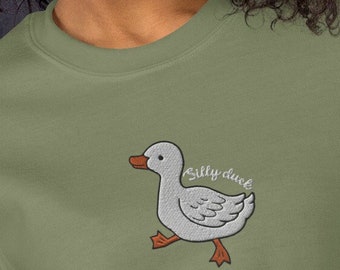 Embroidered Silly Duck Sweatshirt, Embroidered Duck Crewneck Sweatshirt, Goose Shirt, Funny Embroidered Sweater, Unisex Sweatshirt
