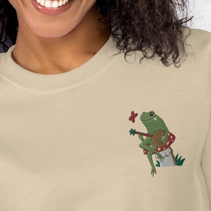 Embroidered Frog Sweatshirt, Comfy Frog Sweatshirt, Vintage Style Cottage Core Sweatshirt, Cozy Embroidered Sweater, Unisex Sweatshirt