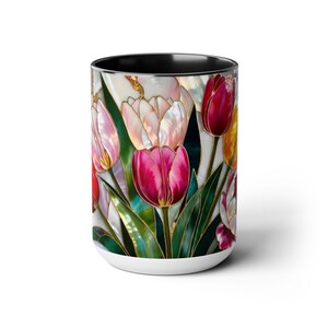 Tulips Mug Stained Glass Style, Floral Coffee Cup, Spring Flower Mug, Colorful Tulip Gift for Her, Mom, Teacher, Art Lover, 15oz immagine 13