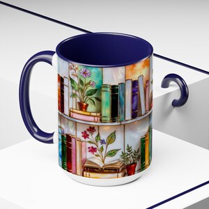 Floral Bookshelf Coffee Mug, Book Lover Gift, Bookish Stained-Glass Style Mug, Library Aesthetic Cup 15oz image 14