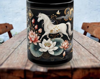 Chinese New Year 2026 Mug, Year of the Horse Mug, Lunar New Year Gift, Chinese Zodiac Mug, Accent Ceramic Coffee Cup 15oz