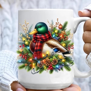 Duck Mug Christmas Lights, Funny Christmas Duck Mug, Funny Coffee Mug, Duck Gifts, Christmas Kitchen Decor, Holiday Duck Mug 15oz