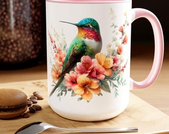 Mug colibri, tasse à café colibri, cadeaux colibri pour femme, tasse colibri fleur, cadeaux pour amoureux des oiseaux, cadeaux pour maman, tasses 15 oz