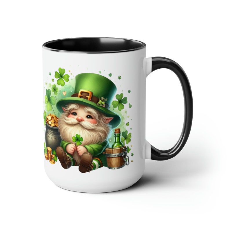 St. Patrick's Day Mug, Leprechaun Gnome Mug, Funny Irish Coffee Cup, Garden Gnome, Shamrock Clover, Saint Patrick's Day Holiday Gift 15oz image 9