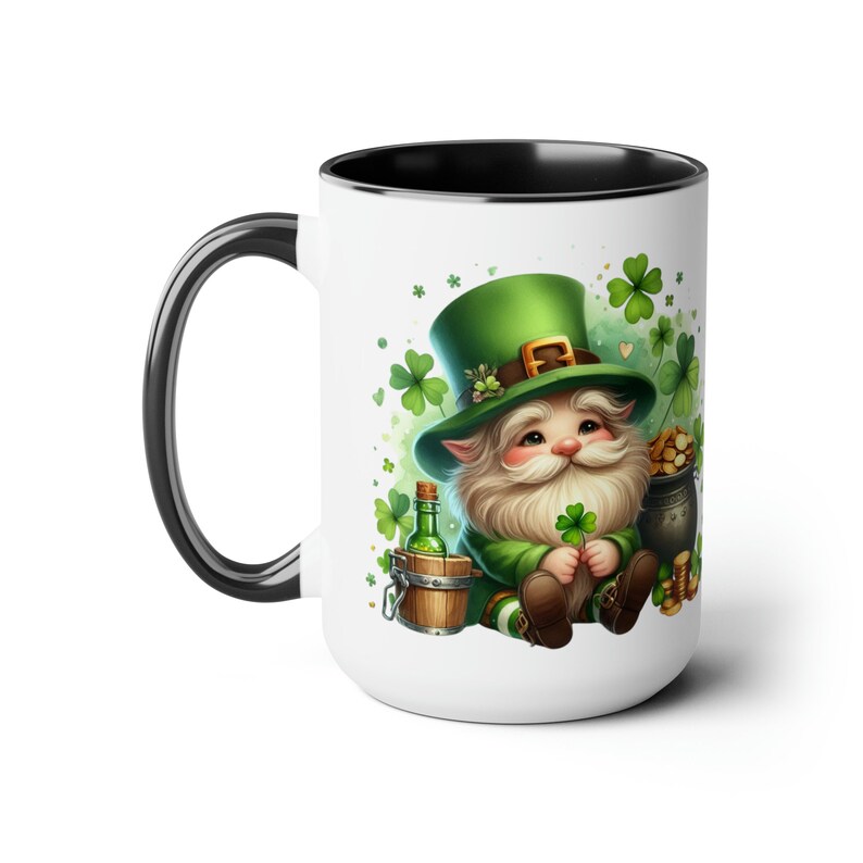 St. Patrick's Day Mug, Leprechaun Gnome Mug, Funny Irish Coffee Cup, Garden Gnome, Shamrock Clover, Saint Patrick's Day Holiday Gift 15oz image 8