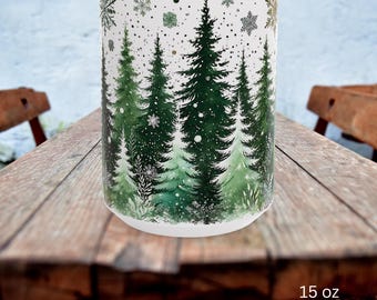Snowy Pine Tree Winter Scene Mug, Evergreen Mug, Winter Themed Forest Coffee Mug, Cozy Christmas Gift for Forest Lovers, Holiday Gift 15oz