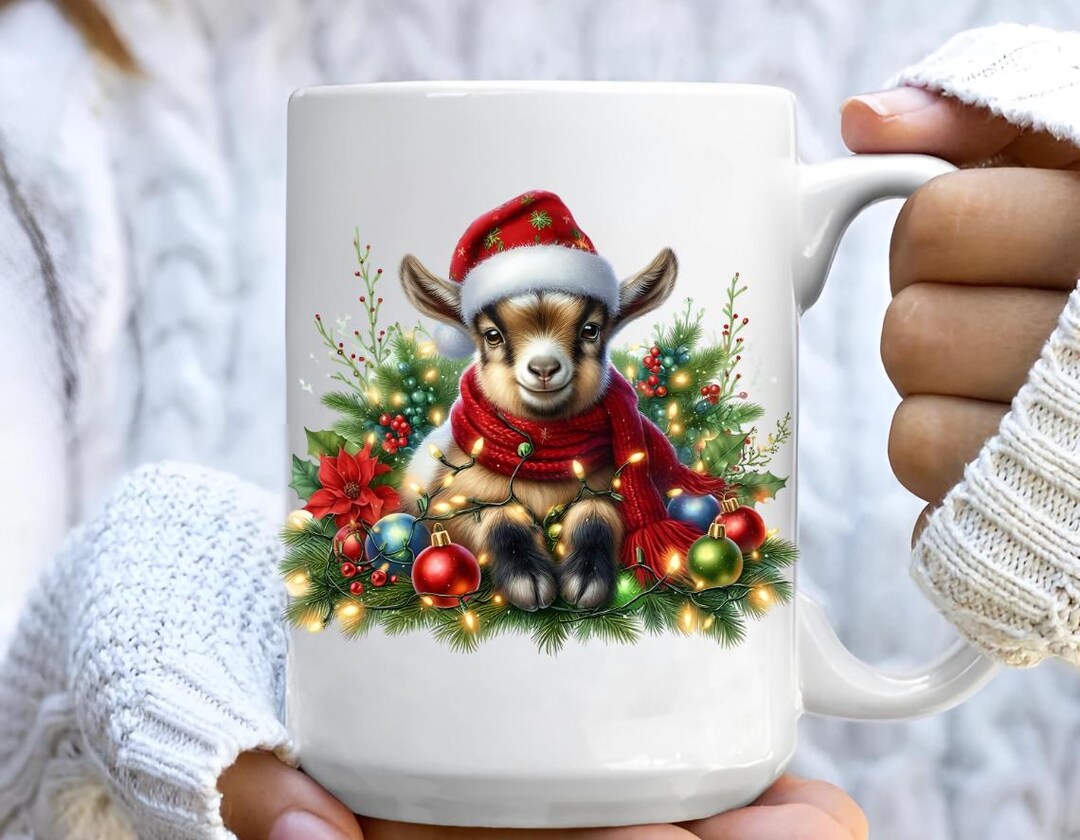 Goat Mug Christmas Lights, Funny Christmas Goat Mug, Funny Coffee Mug