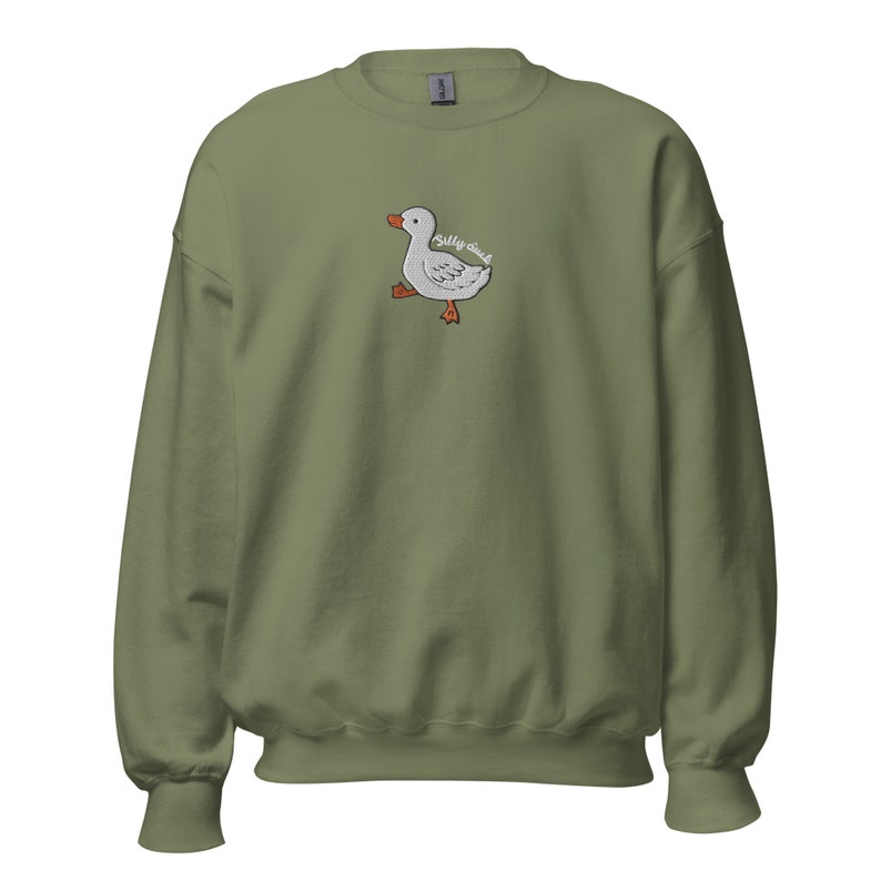 Embroidered Silly Duck Sweatshirt, Embroidered Duck Crewneck Sweatshirt, Goose Shirt, Funny Embroidered Sweater, Unisex Sweatshirt