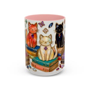 Stained Glass Style Cats Mug, Bookish Cat Art Mug, Jewel Tone Fantasy Cats Cup, Book Lover Mug 15oz image 17