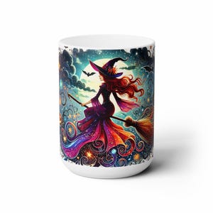 Halloween Mug, Witchy Gifts, Witch Mug, Witchcraft Mug, Halloween Pumpkin Mug, Gift for Halloween Lovers, Spooky Moon Bats Mug 15oz