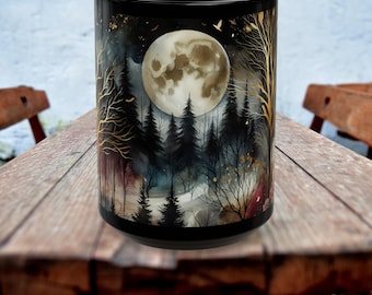 Witchy Moon Mug, Mystical Night Coffee Mug, Dark Forest Mug, Gothic Forest Dark Academia Mug, Mystical Forest Coffee Cup, Halloween Cup 15oz