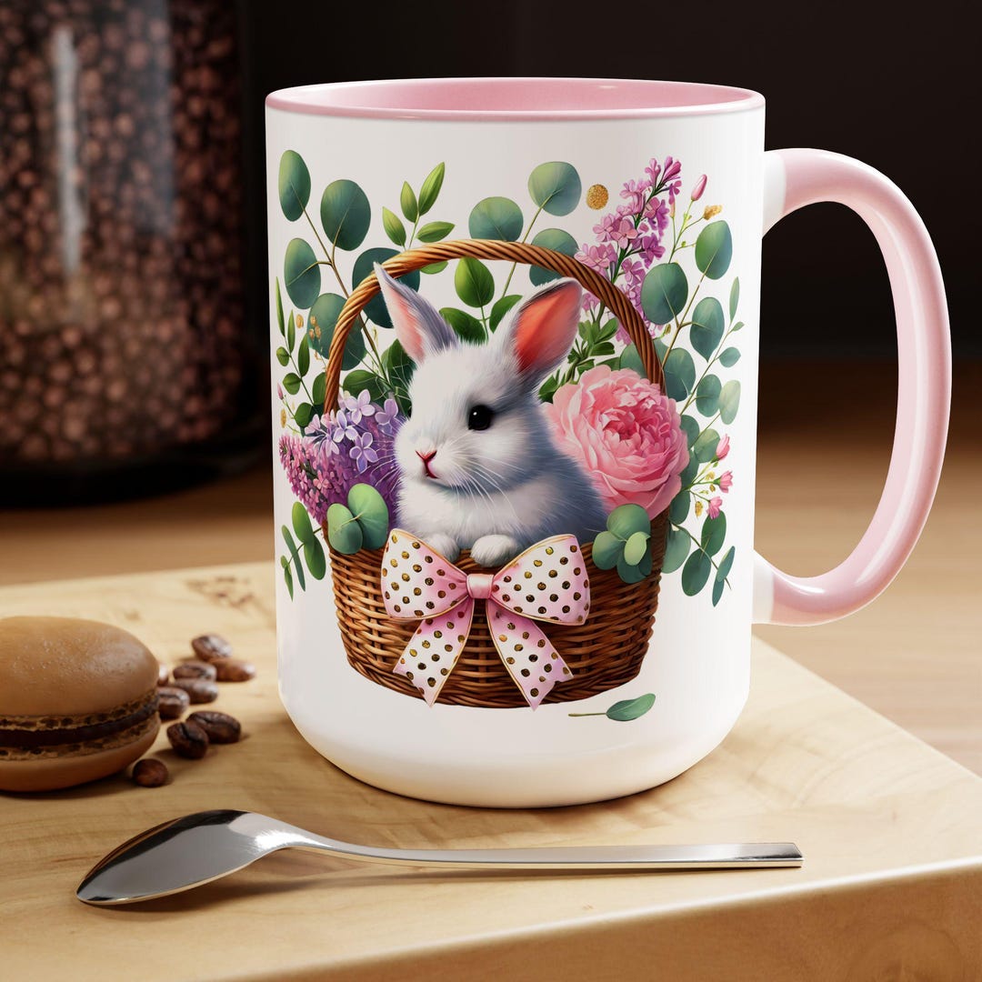 Bunny Mug, Floral Rabbit Mug, Mug for Rabits Lovers, Wildflower Bunny ...
