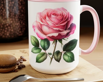 Pink Rose Coffee Mug, Floral Coffee Mug, Mother's Day Gift, Birthday Gift, Rose Art, Flower Mug, Rose Lover Gift, Floral Home Decor 15oz