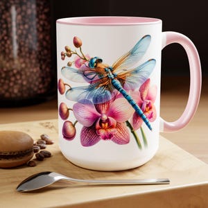 Dragonfly Coffee Mug, Gift for Dragonfly Lover, Cottagecore Mug, Watercolor Dragonfly Cup, Floral Mug Garden Mug, Mother&#39;s Day Mug Gift 15oz