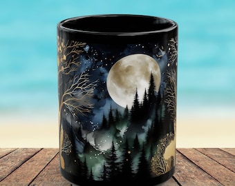 Dark Forest Mug, Mystical Night Coffee Mug, Witchy Moon Mug, Gothic Forest Dark Academia Mug, Mystical Forest Coffee Cup, Halloween Cup 15oz