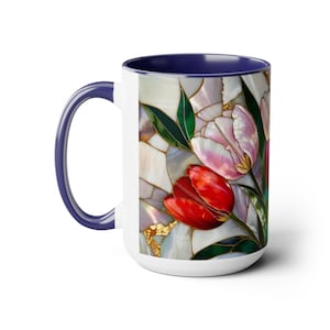 Tulips Mug Stained Glass Style, Floral Coffee Cup, Spring Flower Mug, Colorful Tulip Gift for Her, Mom, Teacher, Art Lover, 15oz immagine 16