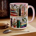 Stained-Glass Style Floral Bookshelf Mug, Book Lover Gift, Bookish Mug, Library Cup 15oz