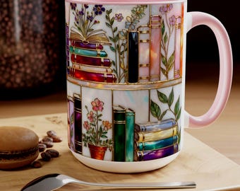 Handcrafted Painted Book Mug: 3D Resin Book Stack Coffee Cup ...