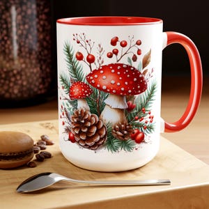 Red Mushroom Coffee Mug, Girlfriend Wife Gift Idea, Toadstool Mug, Cottage Core Aesthetic Mug, Mushroom Cup, Groovy Cup< Xmas Gift 15oz