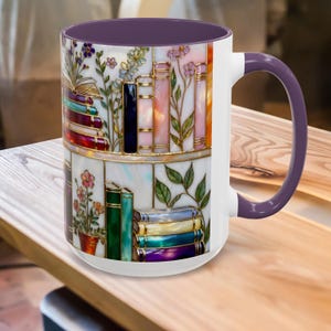 Floral Bookish Stained-Glass Style Mug, Book Lover Gift, Library Aesthetic Cup, Reading Mug