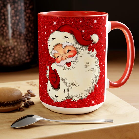 Santa Mug, Vintage Looking Santa Christmas Coffee Mug, Vintage Santa Claus Accent Coffee Mug, Retro Santa Coffee latte mug 15oz