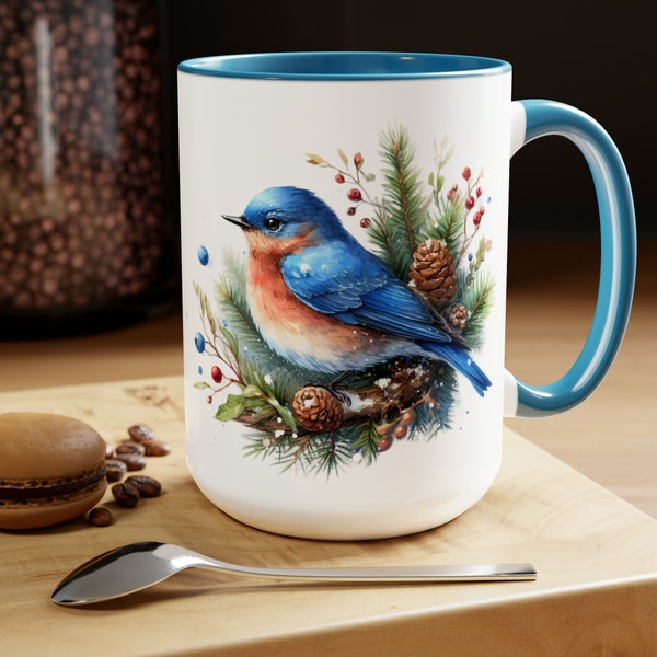 Eastern Blue Bird Mug, Bird Retro Style Mug, Cottagecore Mug, Decor Kitchen Mug, Bluebird Lover Gift, Birder Gift, Birdwatcher Gift 15oz