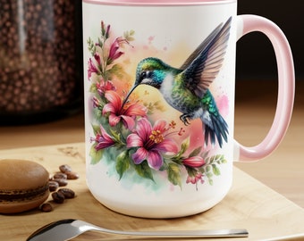 Hummingbird Mug, Hummingbird Lover Mug, Hummingbird Gifts for Women, Flower Mug, Bird Lover Gifts, Gift for Mom Mugs, Mother's Day Gift 15oz