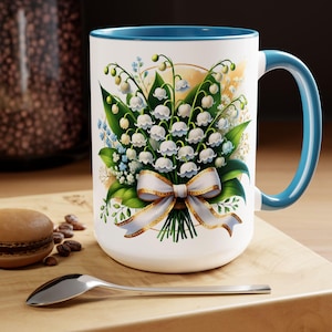 Lily of the Valley Mug, Spring Coffee Mug, Floral Coffee Mug, May Birth Month Flower, Birthday Gifts, Retro Botanical Cup, Gift for Her 15oz