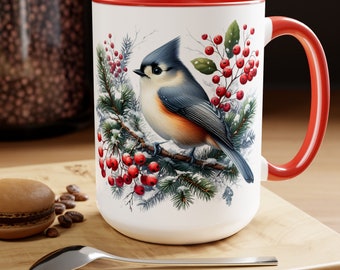 Mug mésange capitonnée, cadeau pour amateur d'oiseaux, cadeaux observation d'oiseaux, tasse d'observateur d'oiseaux, cadeau pour amateur d'oiseaux, tasse à café oiseau, tasse d'hiver, tasse de Noël