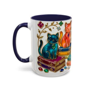 Stained Glass Style Cats Mug, Bookish Cat Art Mug, Jewel Tone Fantasy Cats Cup, Book Lover Mug 15oz image 14