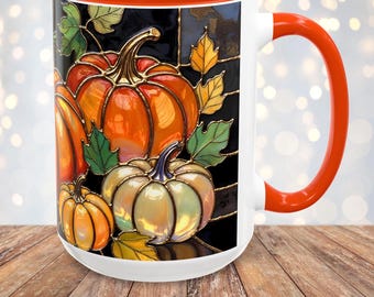 Stained Glass Style Pumpkin Mug, Fall Coffee Mug, Autumn Pumpkin Cup, Pumpkin Lover Gift, Thanksgiving Mug, Cozy Fall Gift, Halloween Mug