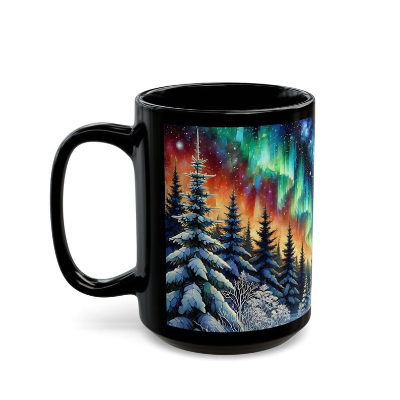 Mug loup nuit étoilée - tasse en céramique des bois d'hiver 15 oz, tasse à café loup style vitrail, tasse ciel étoilé, cadeau animal de la forêt image 8