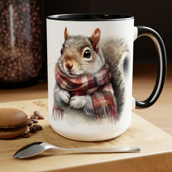 Squirrel Mug, Mug for Squirrell Lovers, Funny Coffee Mug, Gift for Squirrell Lovers, Squirrell With Scarf, Christmas Mug, Ceramic Mug 15oz