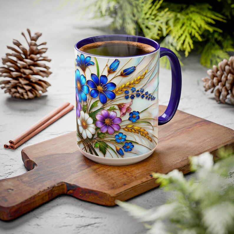 Wildflower Mug, Stained Glass Style Floral Coffee 15oz - Etsy