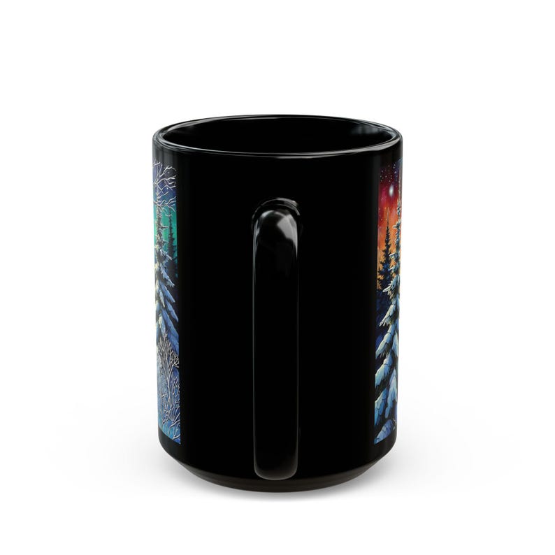 Mug loup nuit étoilée - tasse en céramique des bois d'hiver 15 oz, tasse à café loup style vitrail, tasse ciel étoilé, cadeau animal de la forêt image 6