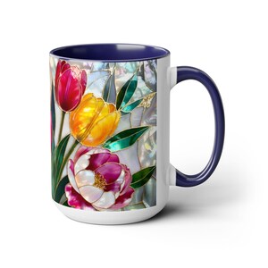 Tulips Mug Stained Glass Style, Floral Coffee Cup, Spring Flower Mug, Colorful Tulip Gift for Her, Mom, Teacher, Art Lover, 15oz immagine 18