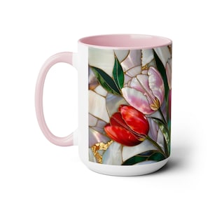 Tulips Mug Stained Glass Style, Floral Coffee Cup, Spring Flower Mug, Colorful Tulip Gift for Her, Mom, Teacher, Art Lover, 15oz immagine 19