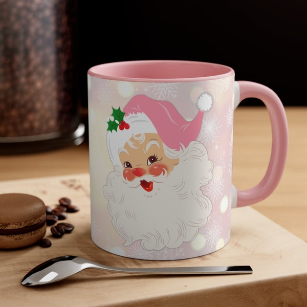 Pink Santa Claus Coffee Mug, Christmas Coffee Cup, Vintage Christmas Image, Christmas Movie Mug, Christmas kitchen decor mug, Xmas Gift 15oz