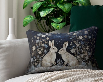 Bunny Gifts, Winter Rabbit, Lumbar Pillow, Rabbit Gifts, Decorative Pillows, Morris Pillow, Decorative Throw, Vintage Home Decor, Farmhouse