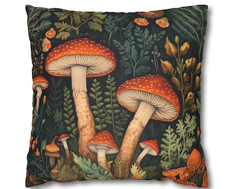 William Morris Mushrooms in a Magical Woodland Pillow Cover,  PILLOW CASE ONLY, faux suede texture, Fall Home Decor, Cottagecore Decor