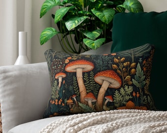 Mushroom Pillow, Lumbar Pillow, Mushroom Home Decor, Reading Nook Cushion, Whimsical Home Decor, Dark Cottagecore, Mushroom Lovers Gift
