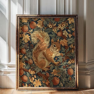 Squirrel Print, Fall Wall Decor, Squirrel Wall Decoration, Nature Wall Art, Vintage Fall Prints, William Morris Squirrel Lover Gifts For Her