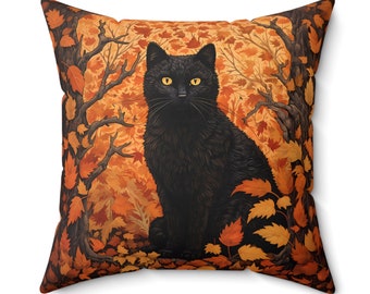 Black Cat Halloween, Black Cat Pillow, Fall Pillow, Fall Home Decor, Cat Lover Gift, Cat Pillow, Black Cat Lover, Witchy Cat, Gothic Decor