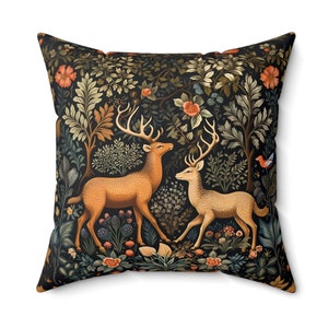 Deer Pillow, Deer Decor, Woodland Animals, William Morris, Animal Art Decor, Farmhouse Decor Faux Suede Texture Woodland Decor Gifts For Her